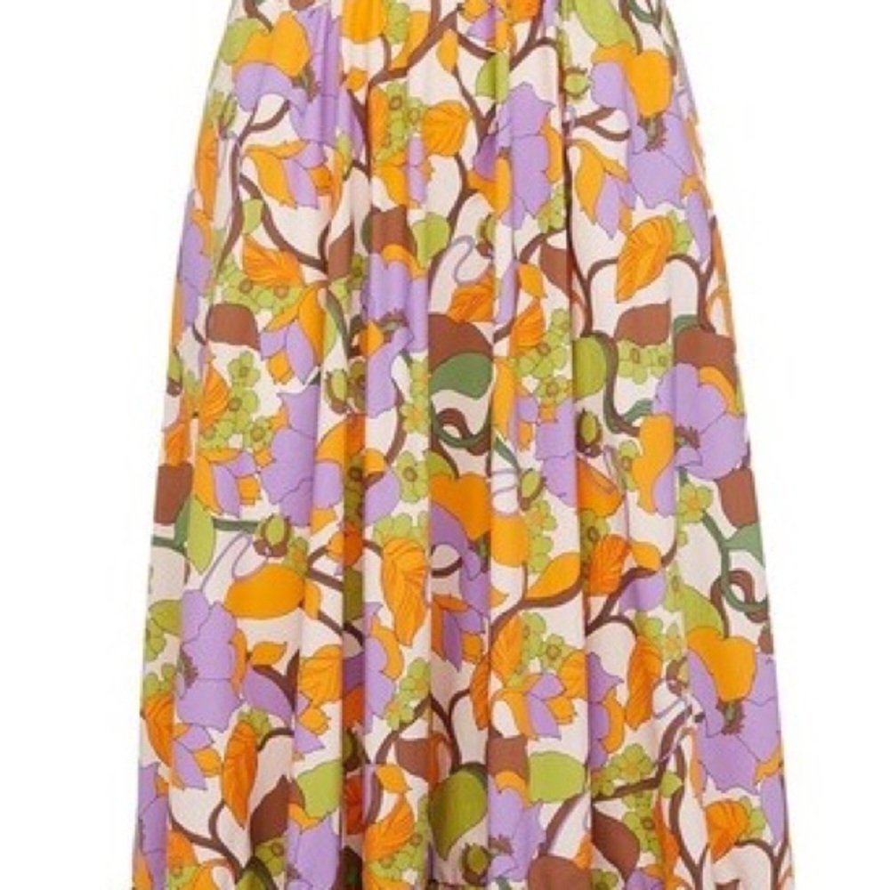 LA DoubleJ Orange and Purple Pleated Maxi Dress